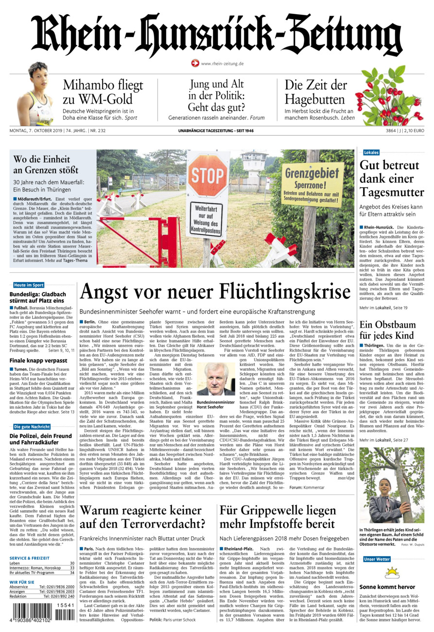 Rhein-Hunsrück-Zeitung vom Montag, 07.10.2019