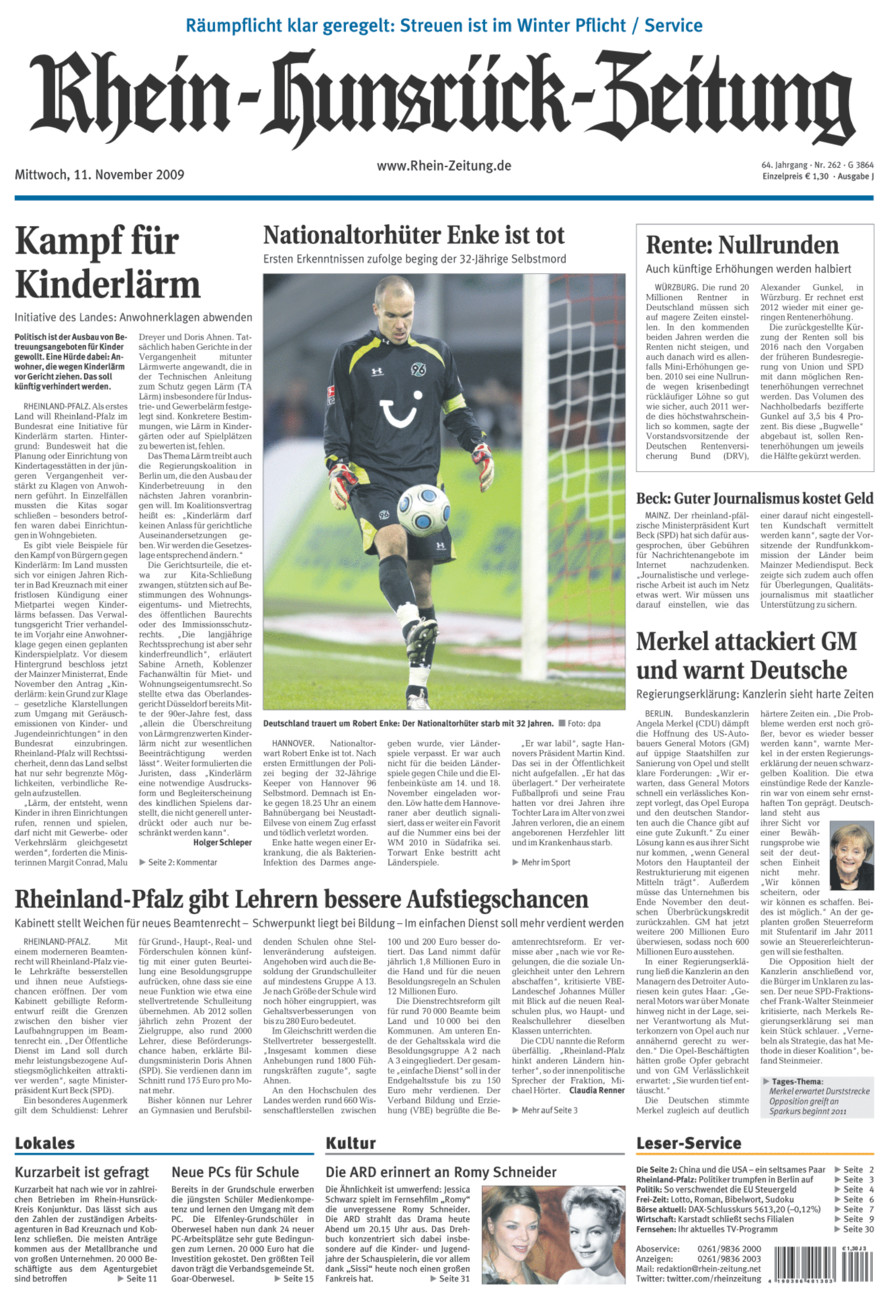 Rhein-Hunsrück-Zeitung vom Mittwoch, 11.11.2009