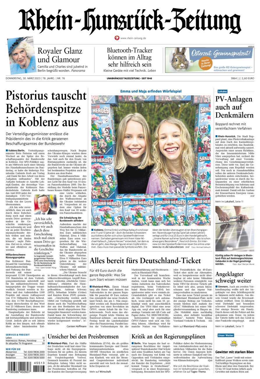 Rhein-Hunsrück-Zeitung vom Donnerstag, 30.03.2023