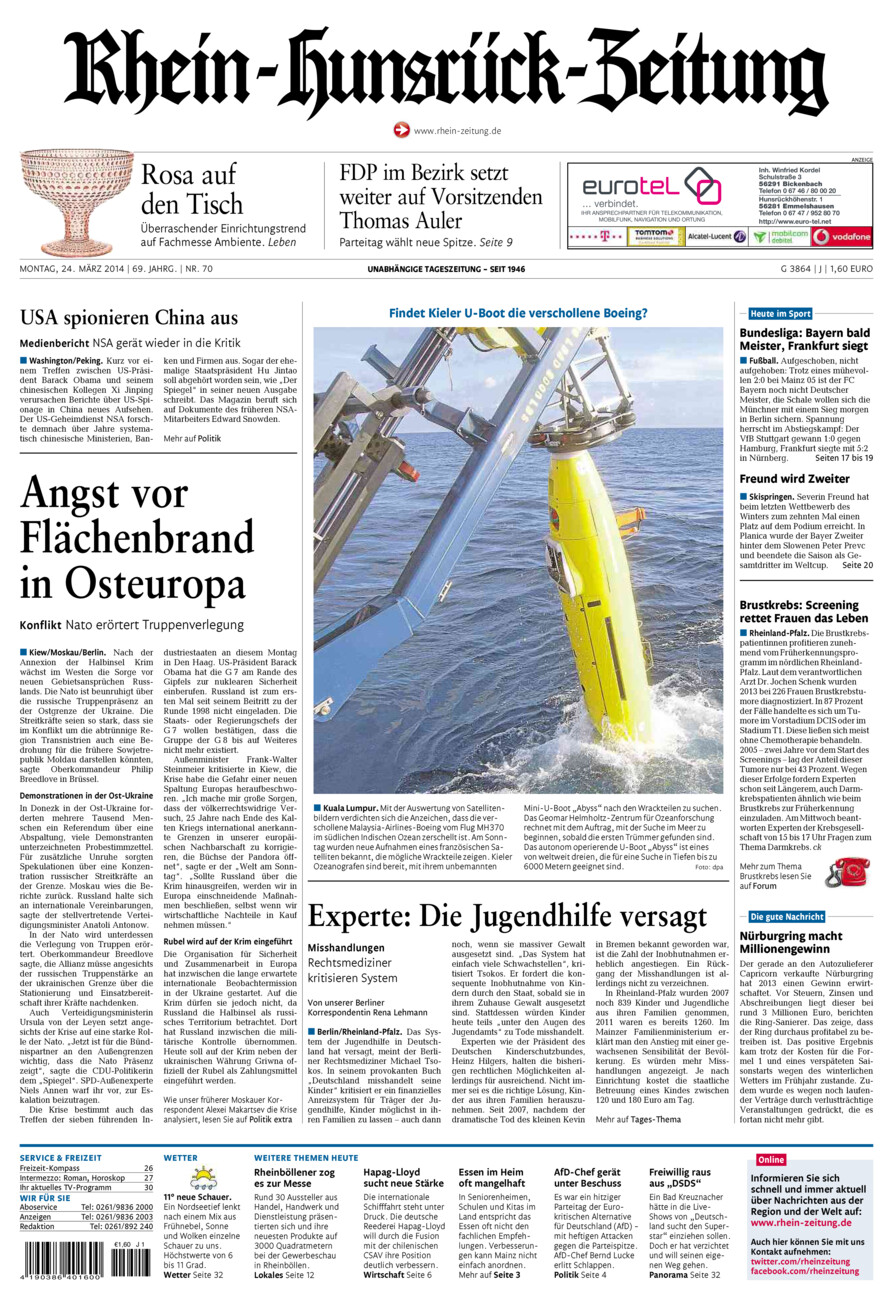 Rhein-Hunsrück-Zeitung vom Montag, 24.03.2014
