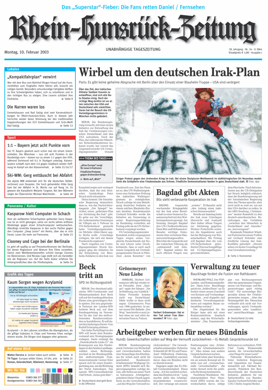 Rhein-Hunsrück-Zeitung vom Montag, 10.02.2003