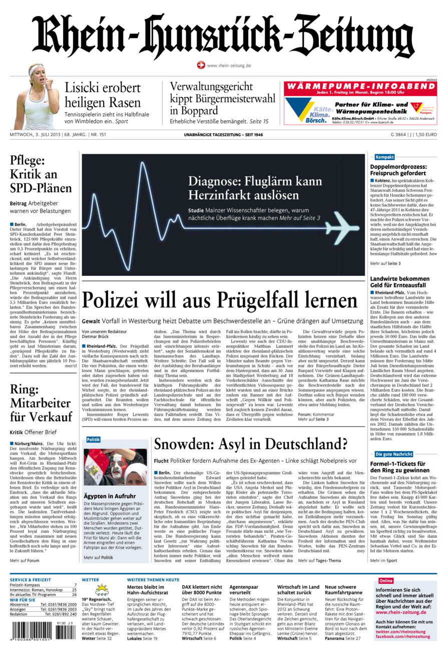 Rhein-Hunsrück-Zeitung vom Mittwoch, 03.07.2013