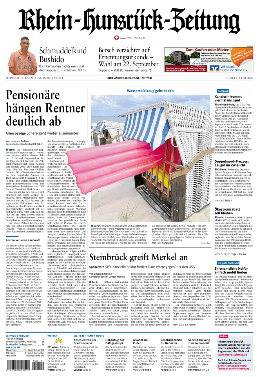 Rhein-Hunsrück-Zeitung vom Mittwoch, 17.07.2013