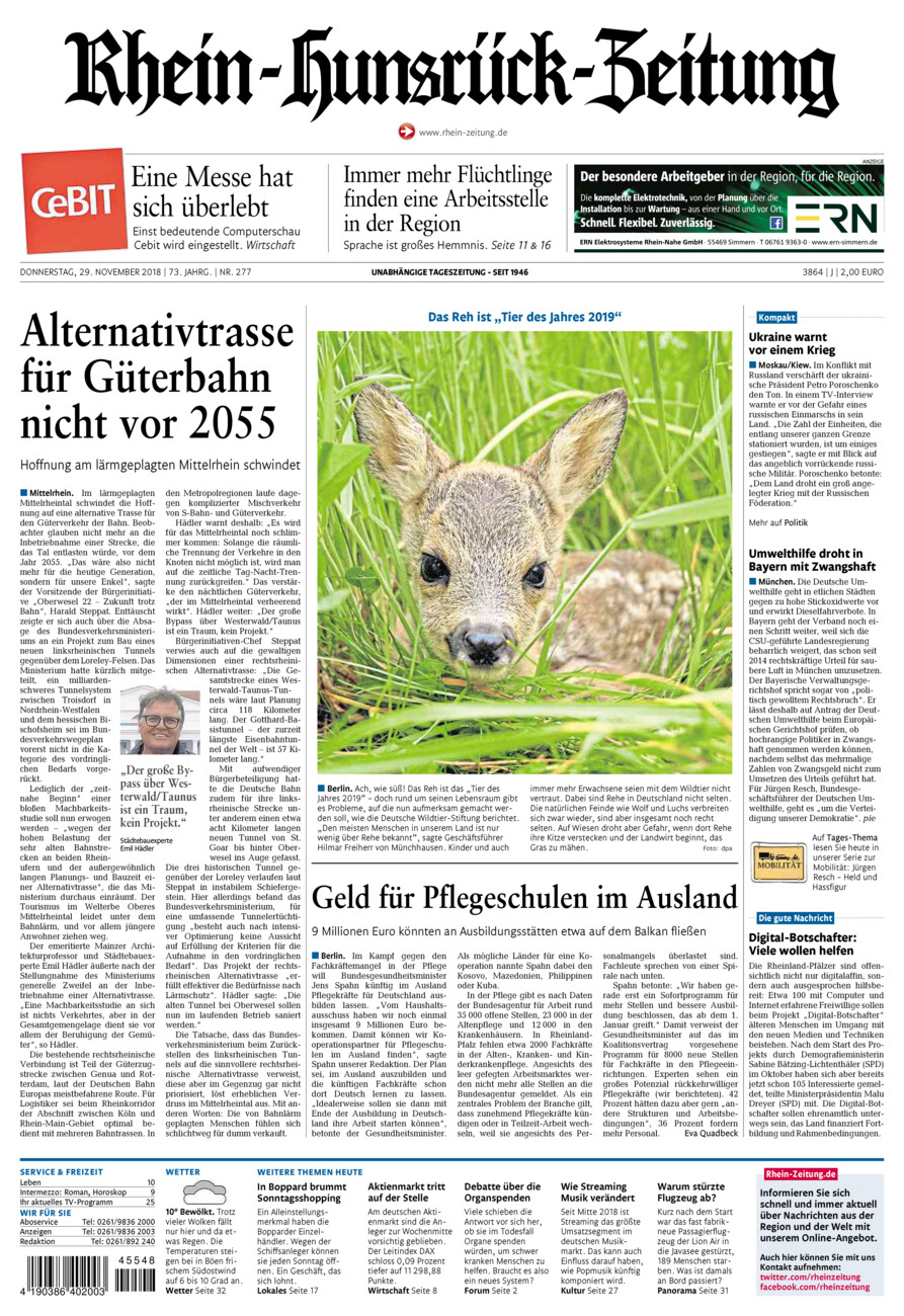 Rhein-Hunsrück-Zeitung vom Donnerstag, 29.11.2018