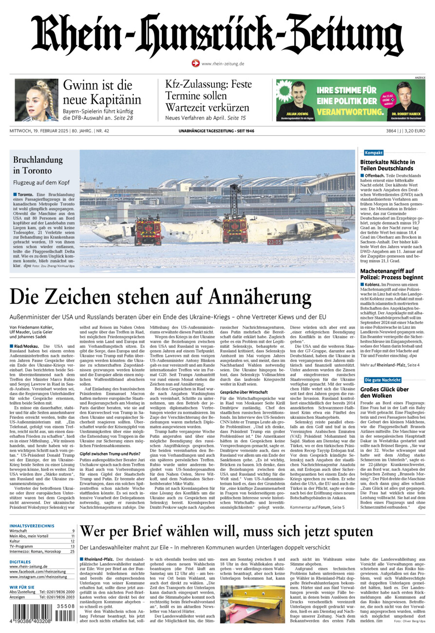 Rhein-Hunsrück-Zeitung vom Mittwoch, 19.02.2025