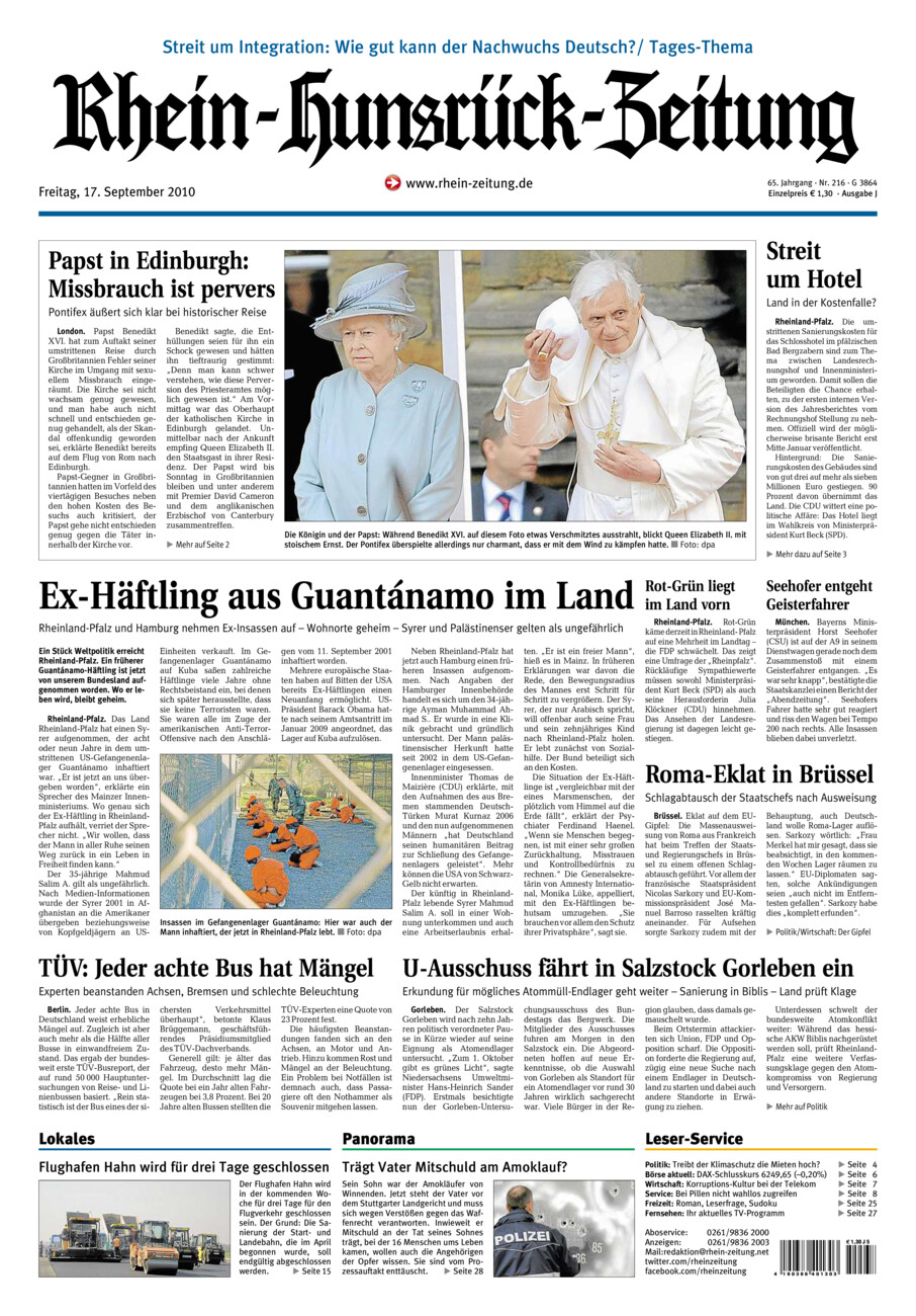 Rhein-Hunsrück-Zeitung vom Freitag, 17.09.2010