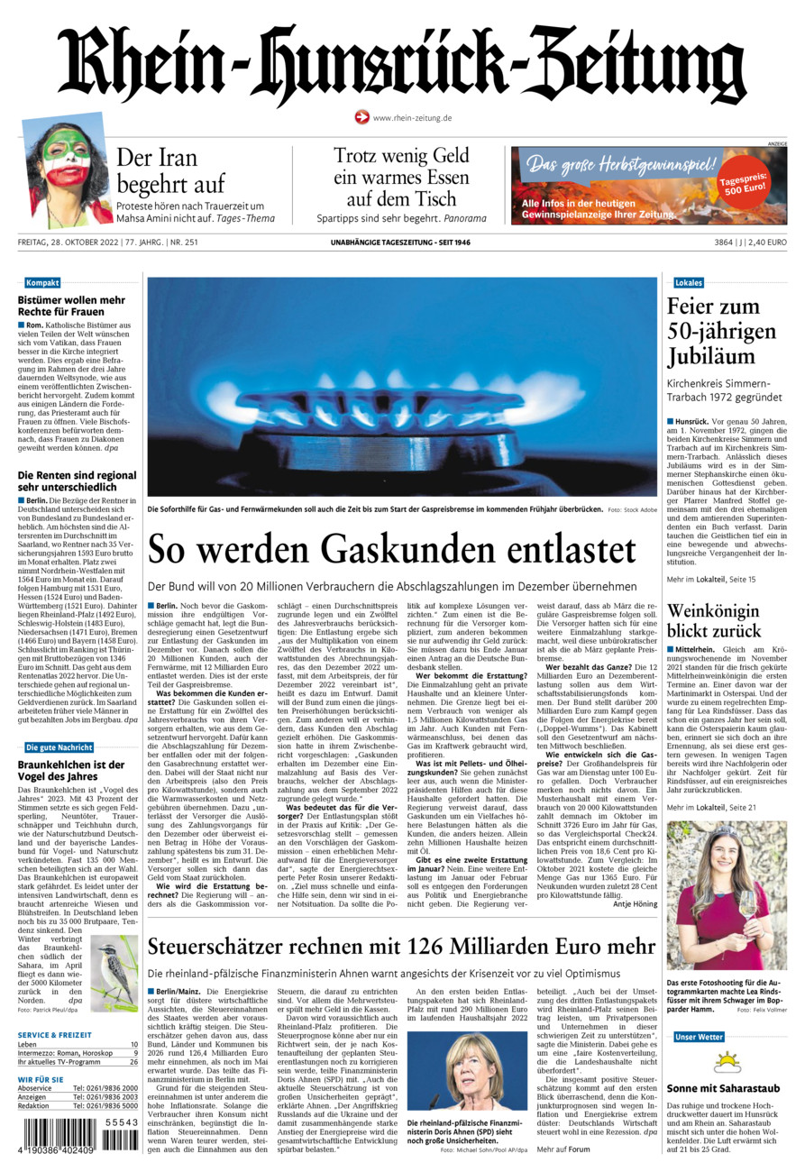 Rhein-Hunsrück-Zeitung vom Freitag, 28.10.2022
