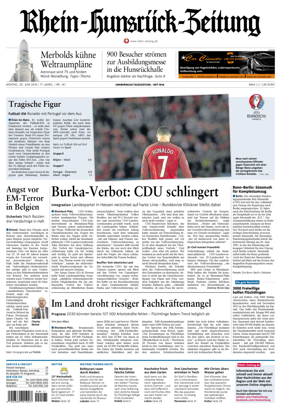 Rhein-Hunsrück-Zeitung vom Montag, 20.06.2016