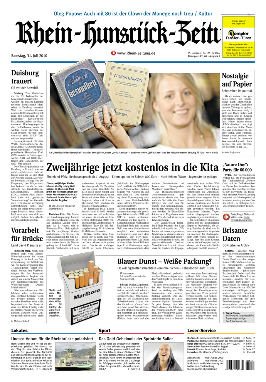 Rhein-Hunsrück-Zeitung vom Samstag, 31.07.2010