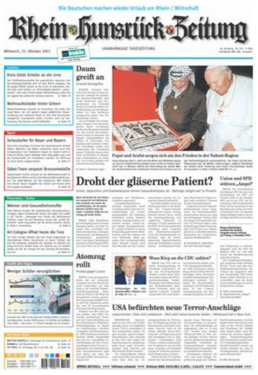 Rhein-Hunsrück-Zeitung vom Mittwoch, 31.10.2001