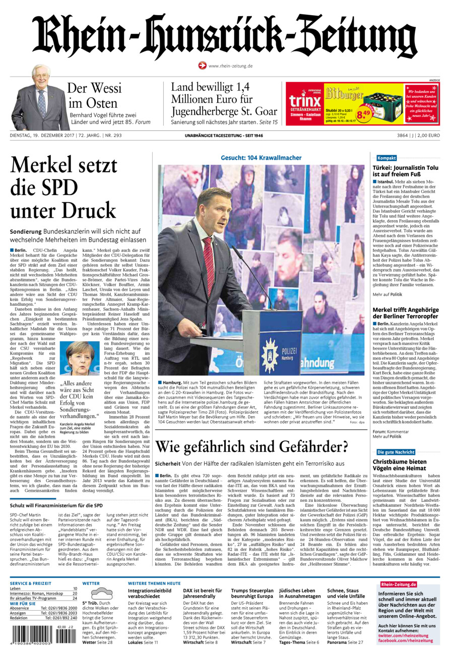 Rhein-Hunsrück-Zeitung vom Dienstag, 19.12.2017