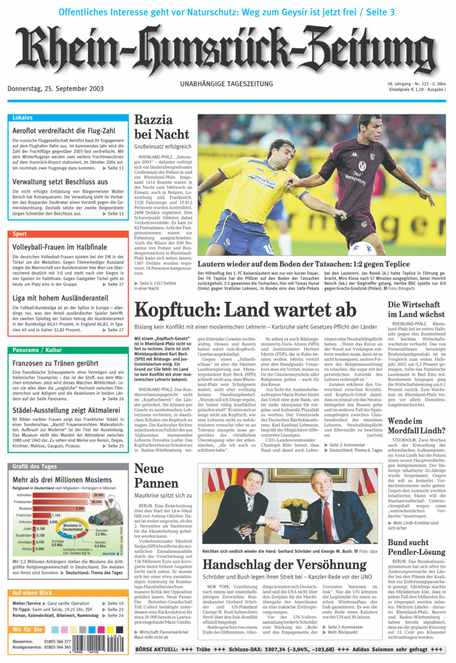 Rhein-Hunsrück-Zeitung vom Donnerstag, 25.09.2003