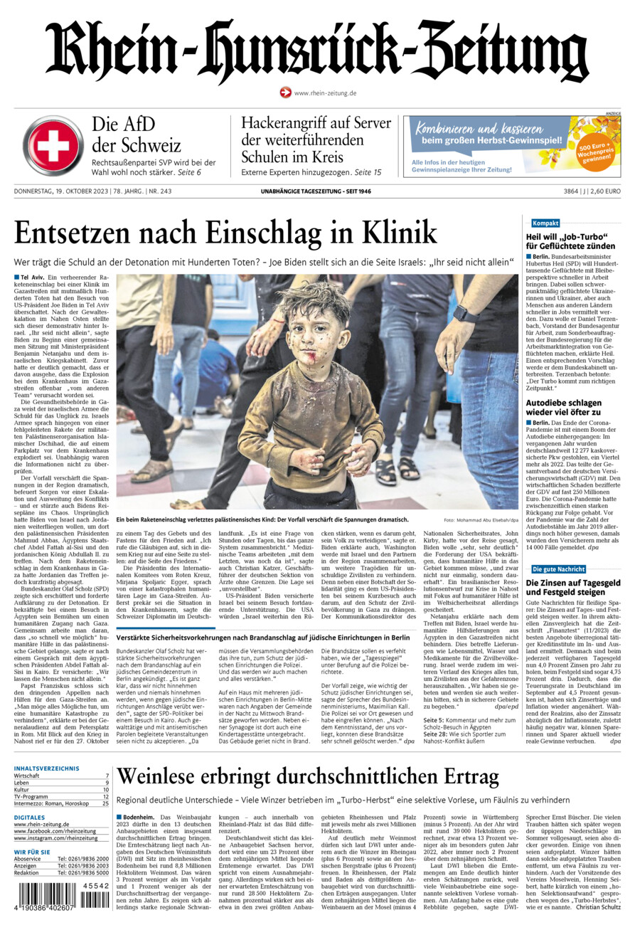 Rhein-Hunsrück-Zeitung vom Donnerstag, 19.10.2023