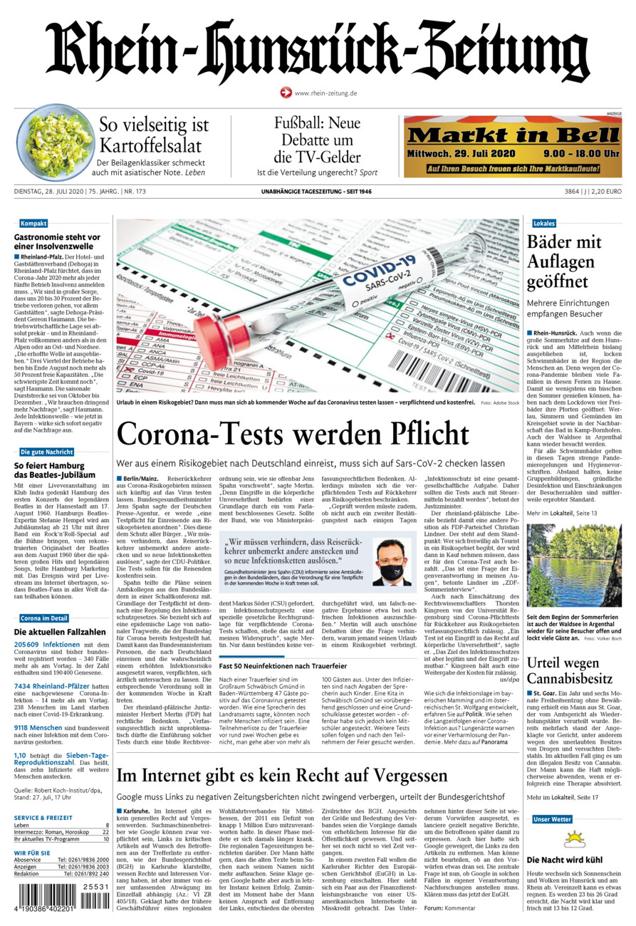 Rhein-Hunsrück-Zeitung vom Dienstag, 28.07.2020