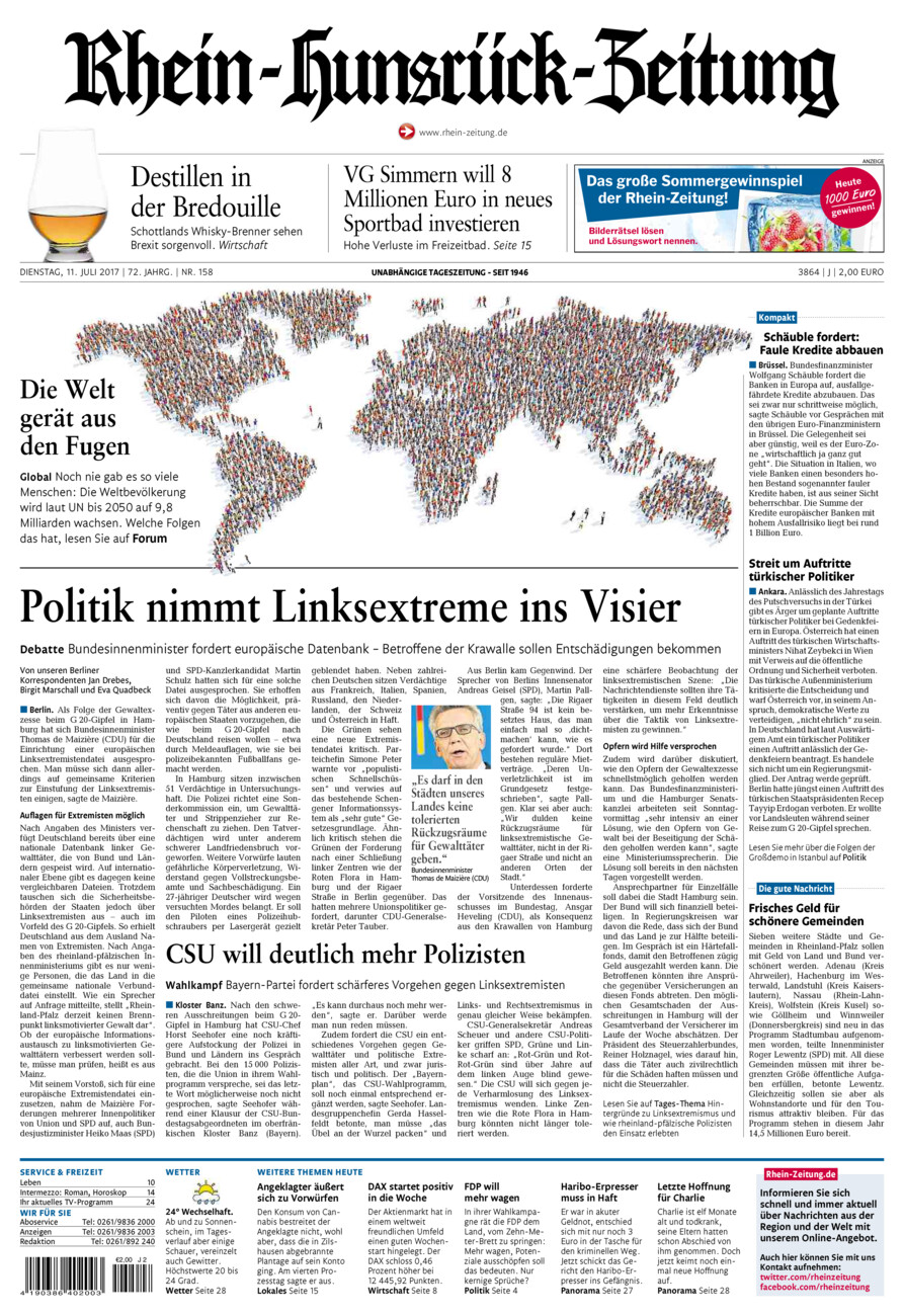 Rhein-Hunsrück-Zeitung vom Dienstag, 11.07.2017