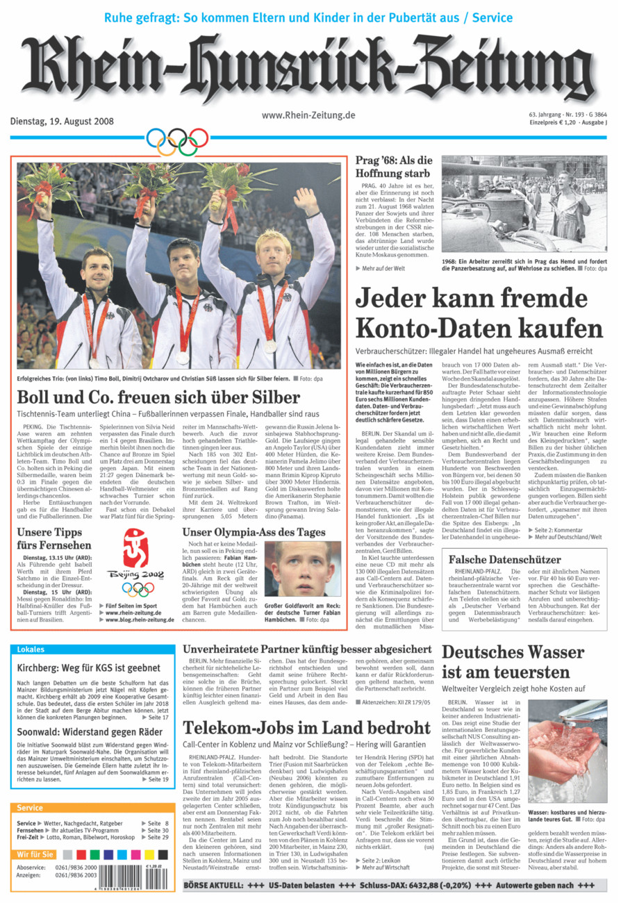 Rhein-Hunsrück-Zeitung vom Dienstag, 19.08.2008