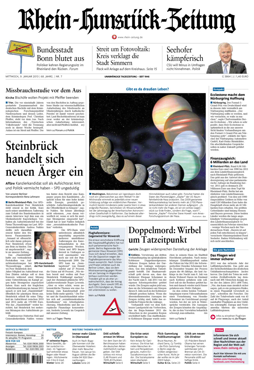 Rhein-Hunsrück-Zeitung vom Mittwoch, 09.01.2013