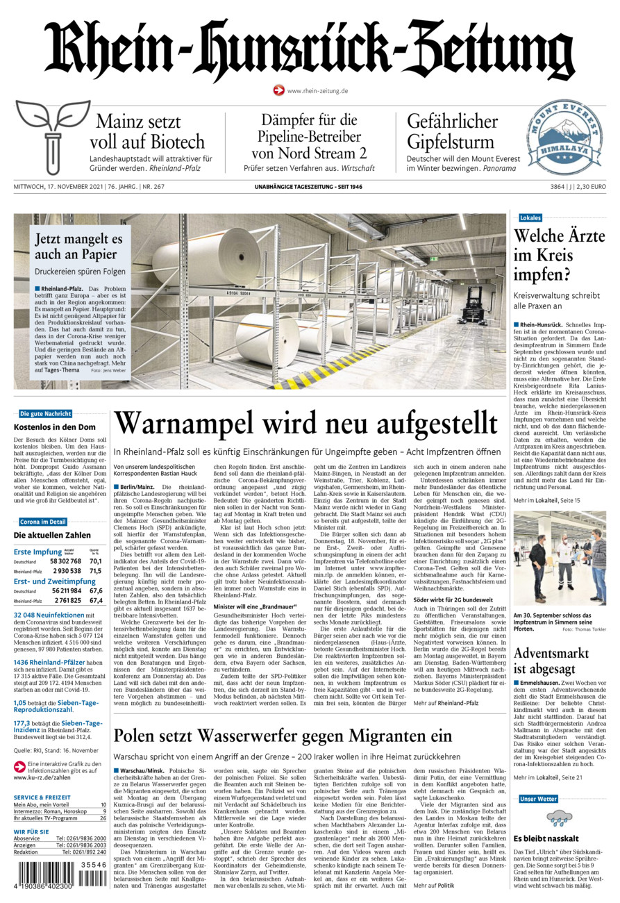 Rhein-Hunsrück-Zeitung vom Mittwoch, 17.11.2021