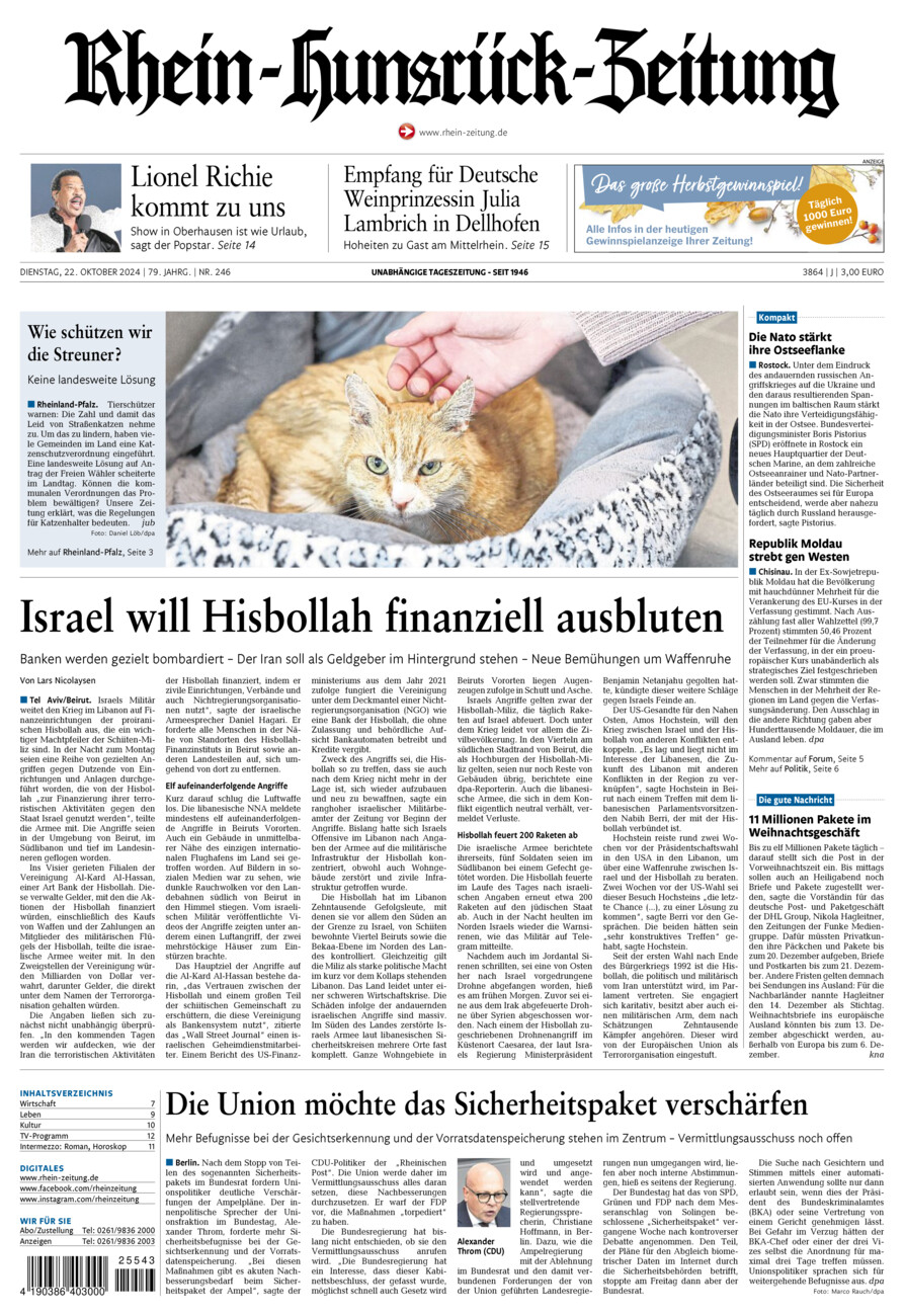 Rhein-Hunsrück-Zeitung vom Dienstag, 22.10.2024