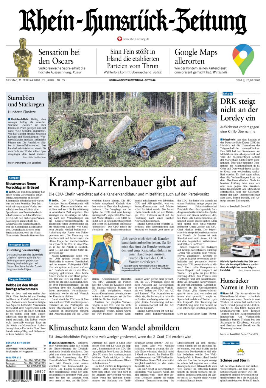 Rhein-Hunsrück-Zeitung vom Dienstag, 11.02.2020