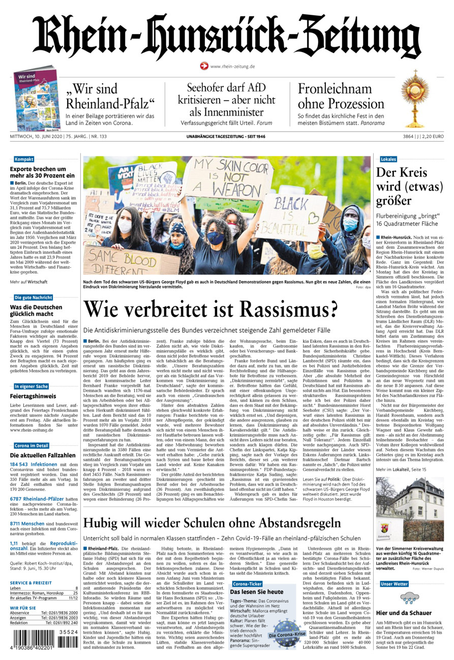 Rhein-Hunsrück-Zeitung vom Mittwoch, 10.06.2020