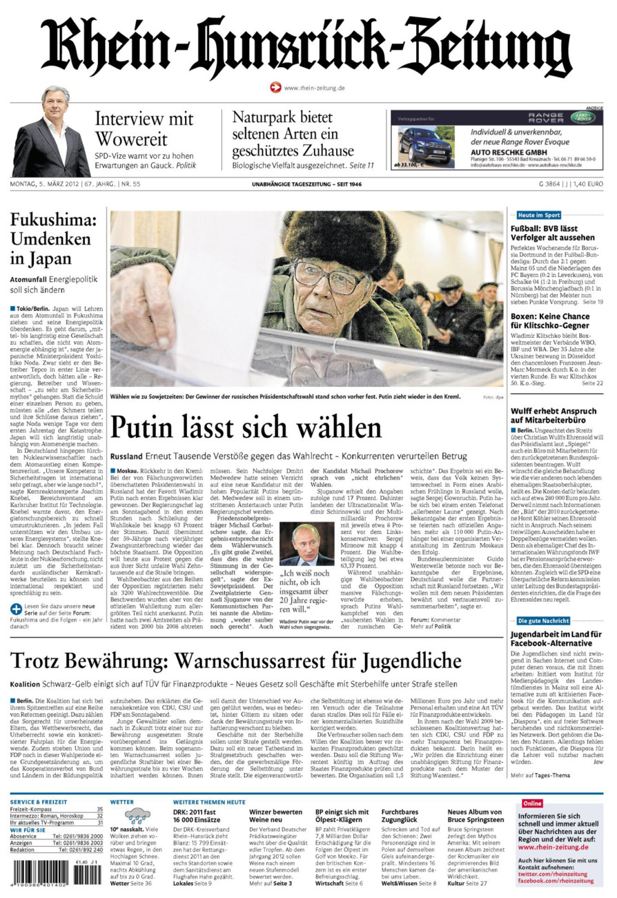 Rhein-Hunsrück-Zeitung vom Montag, 05.03.2012