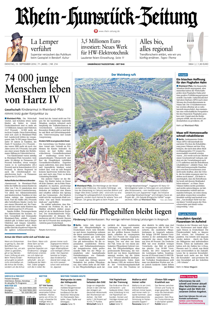 Rhein-Hunsrück-Zeitung vom Dienstag, 13.09.2016