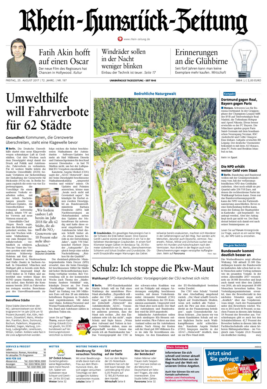 Rhein-Hunsrück-Zeitung vom Freitag, 25.08.2017