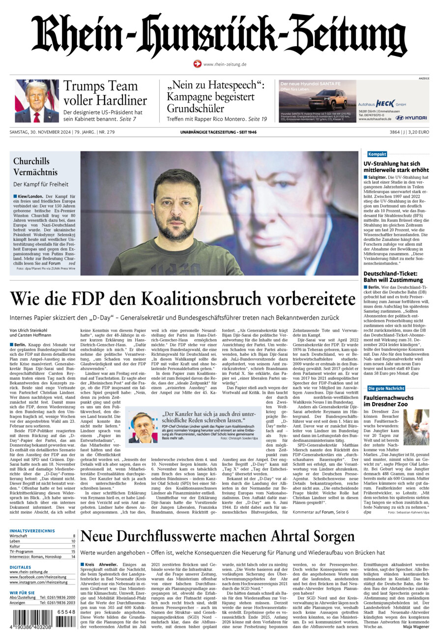 Rhein-Hunsrück-Zeitung vom Samstag, 30.11.2024