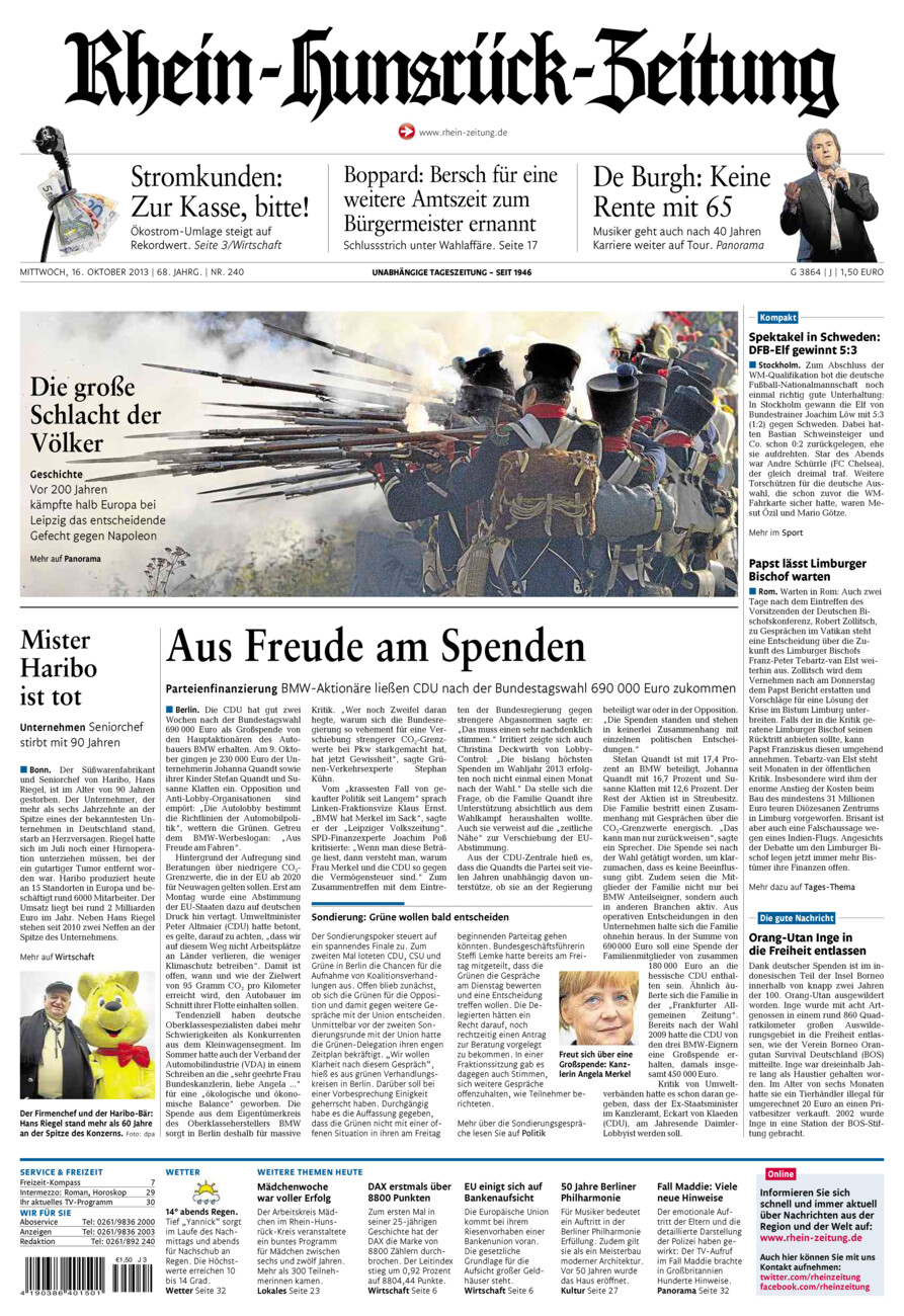 Rhein-Hunsrück-Zeitung vom Mittwoch, 16.10.2013