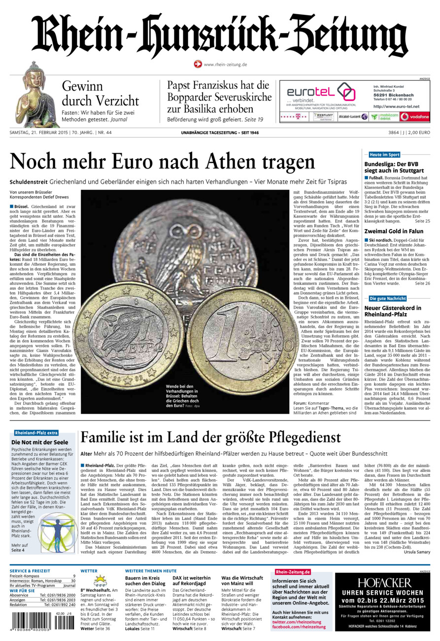 Rhein-Hunsrück-Zeitung vom Samstag, 21.02.2015