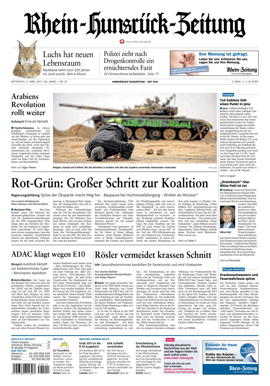 Rhein-Hunsrück-Zeitung vom Mittwoch, 06.04.2011