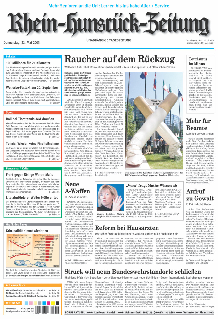 Rhein-Hunsrück-Zeitung vom Donnerstag, 22.05.2003
