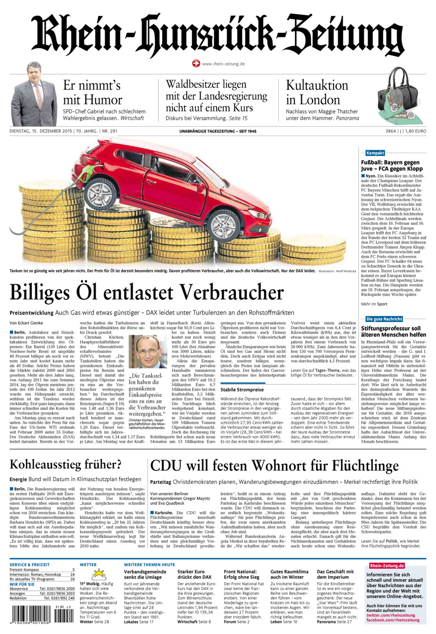 Rhein-Hunsrück-Zeitung vom Dienstag, 15.12.2015