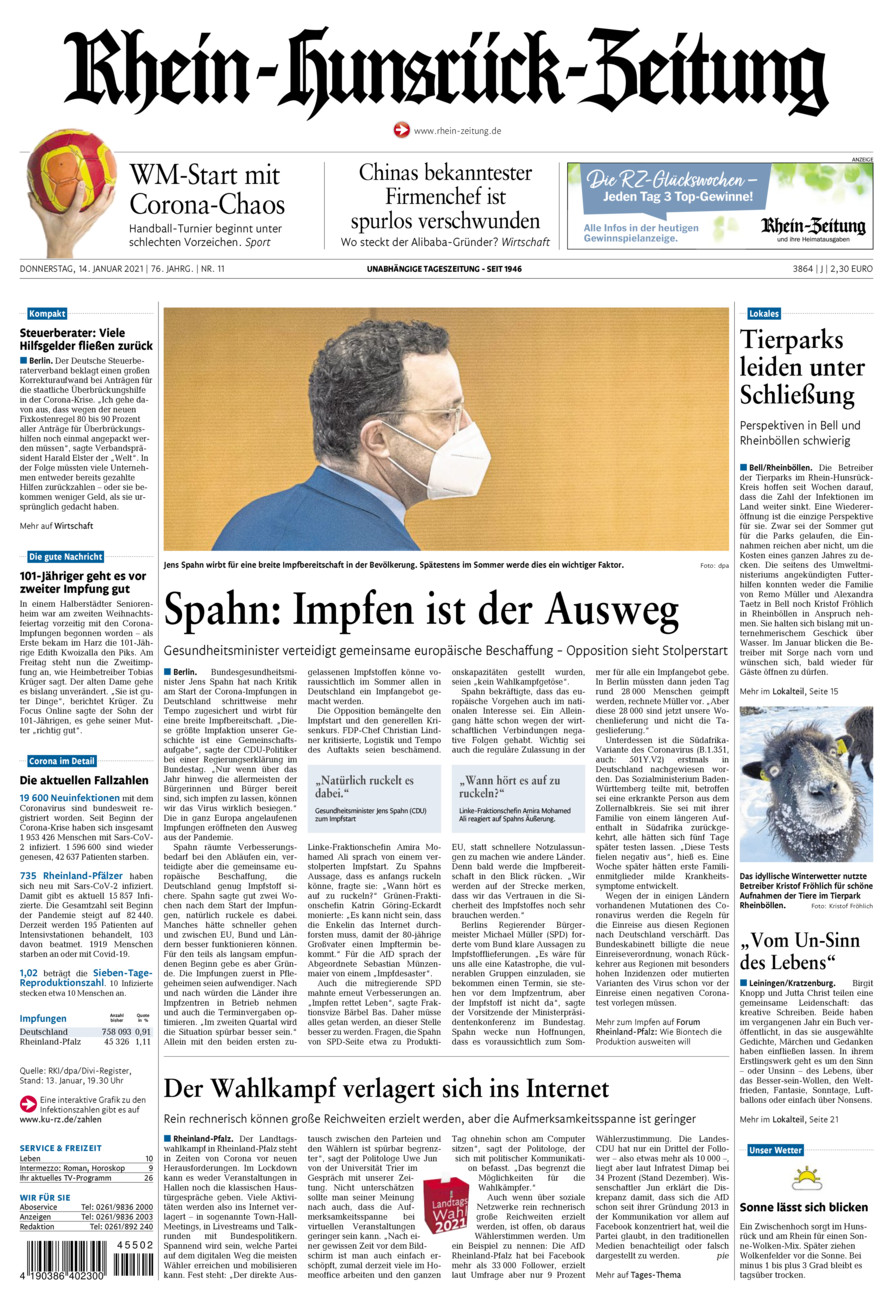 Rhein-Hunsrück-Zeitung vom Donnerstag, 14.01.2021