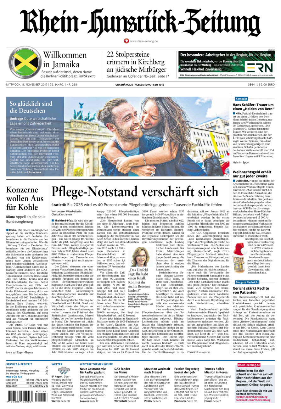 Rhein-Hunsrück-Zeitung vom Mittwoch, 08.11.2017