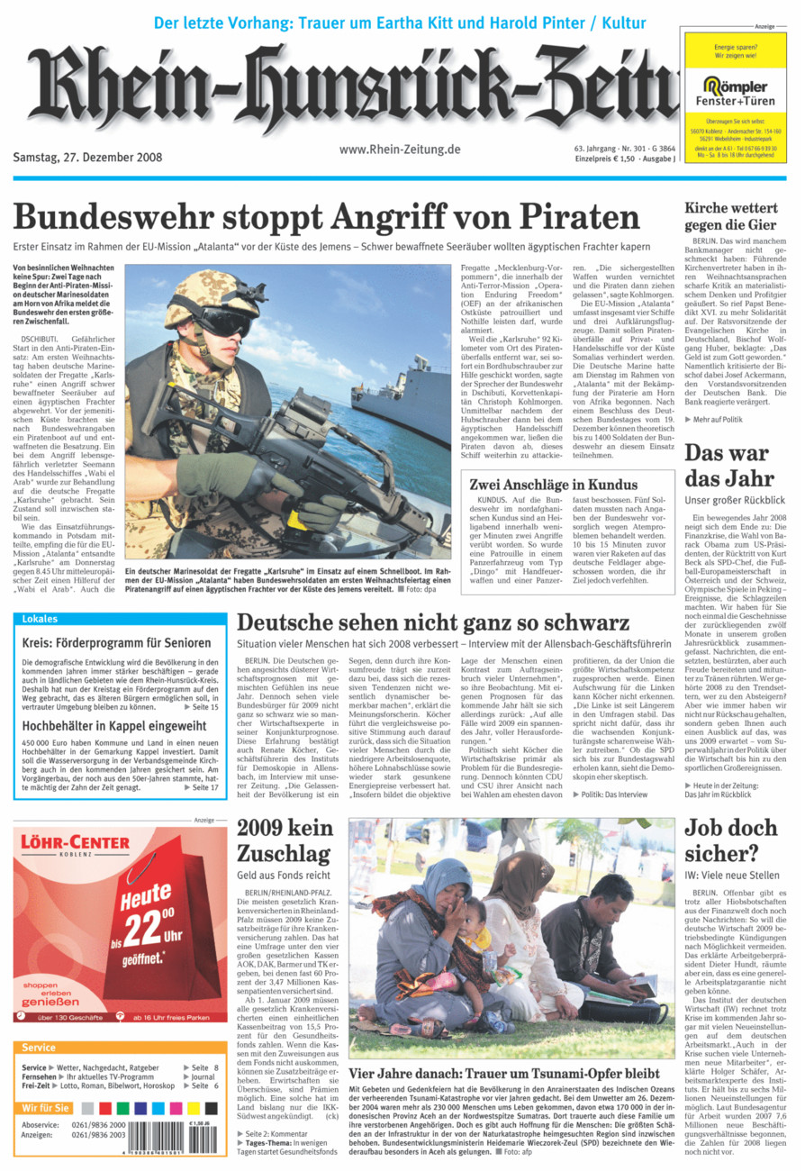 Rhein-Hunsrück-Zeitung vom Samstag, 27.12.2008