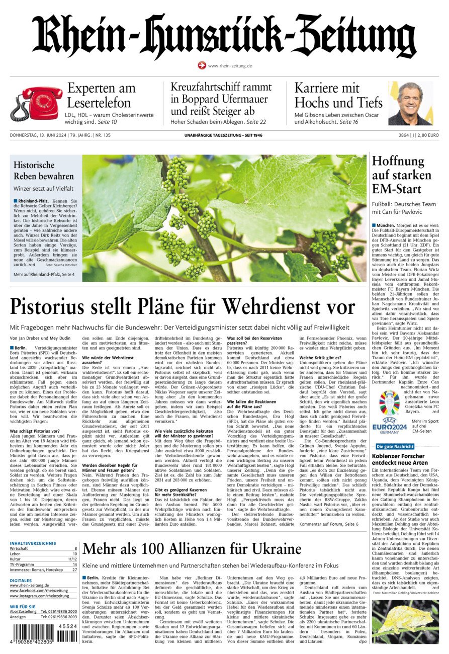 Rhein-Hunsrück-Zeitung vom Donnerstag, 13.06.2024