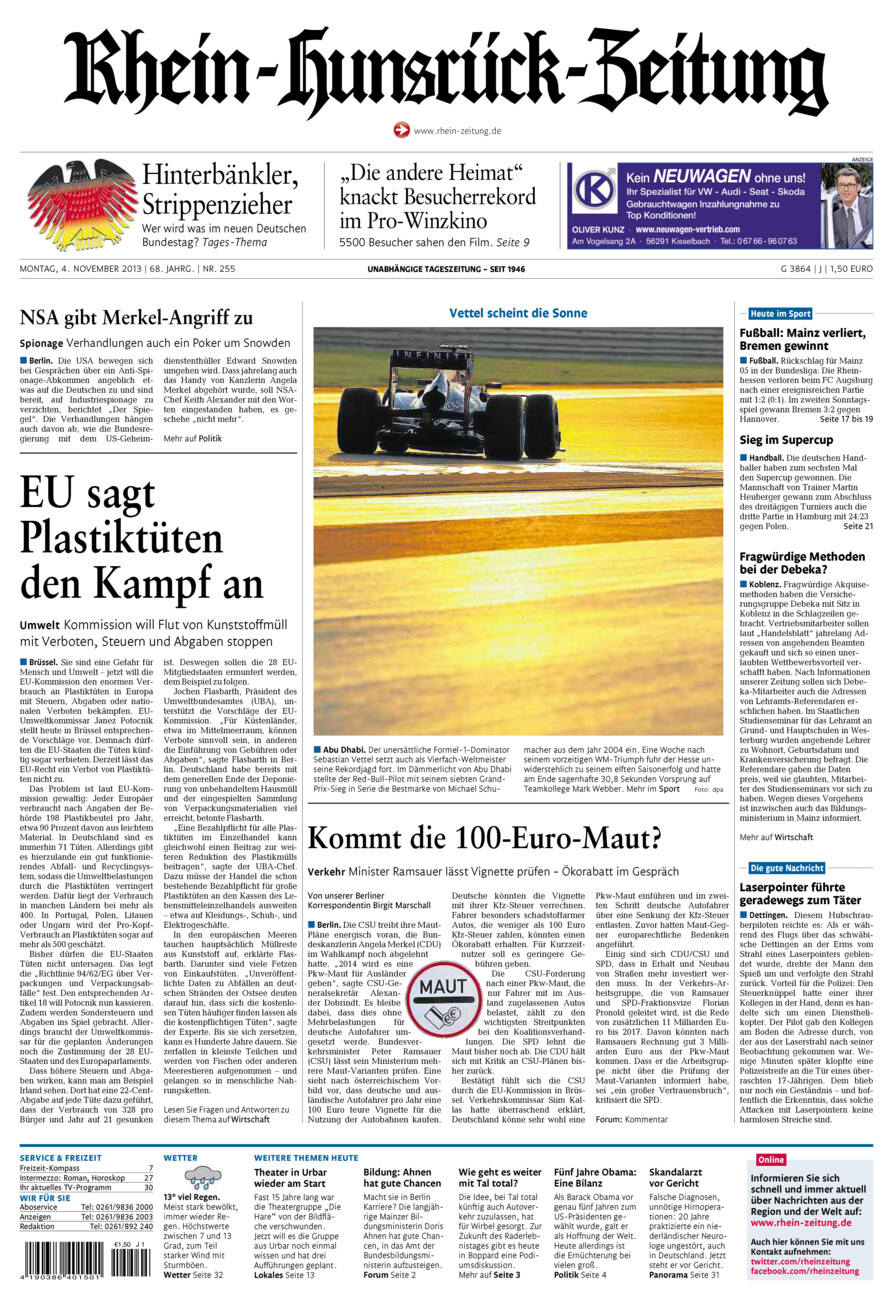 Rhein-Hunsrück-Zeitung vom Montag, 04.11.2013