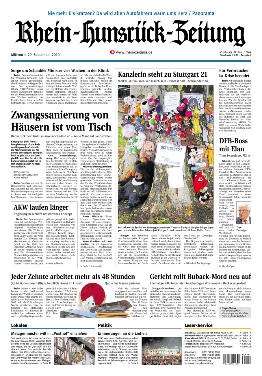 Rhein-Hunsrück-Zeitung vom Mittwoch, 29.09.2010