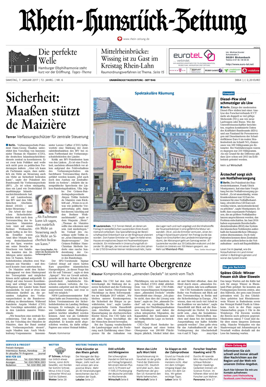 Rhein-Hunsrück-Zeitung vom Samstag, 07.01.2017