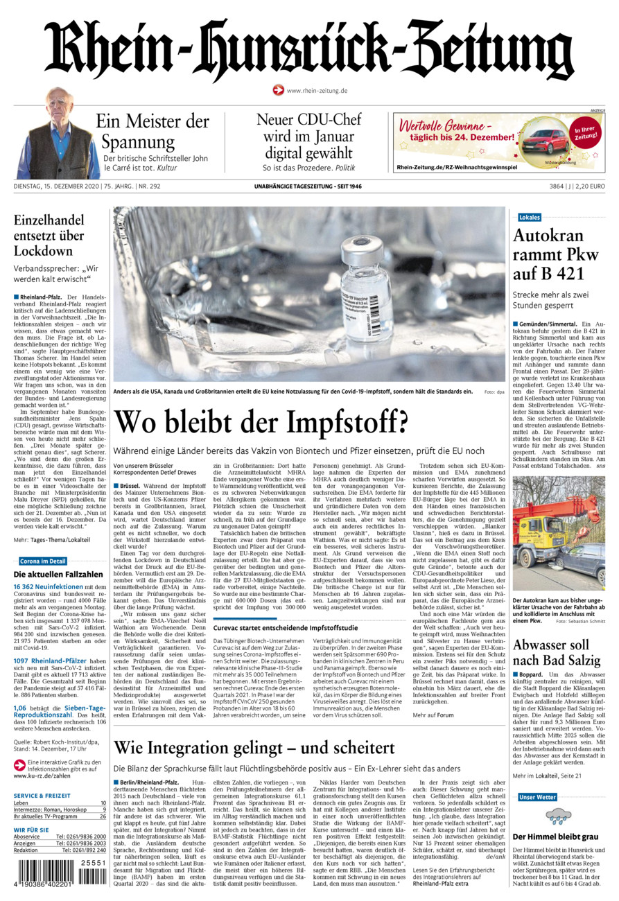 Rhein-Hunsrück-Zeitung vom Dienstag, 15.12.2020