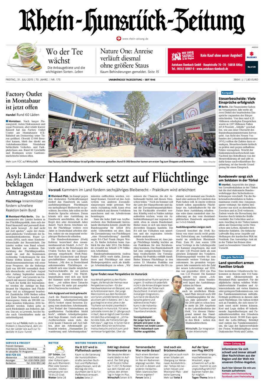 Rhein-Hunsrück-Zeitung vom Freitag, 31.07.2015