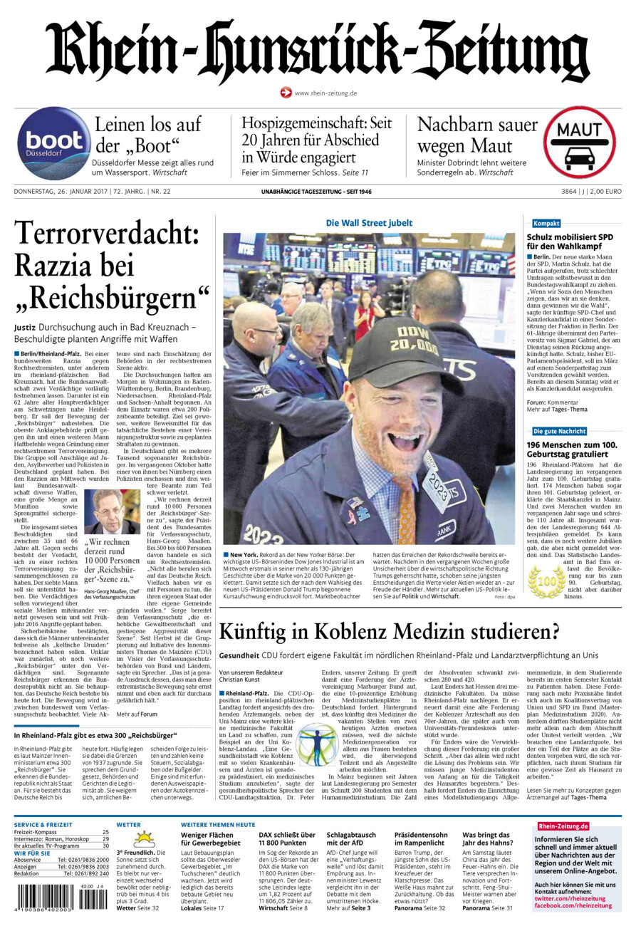 Rhein-Hunsrück-Zeitung vom Donnerstag, 26.01.2017