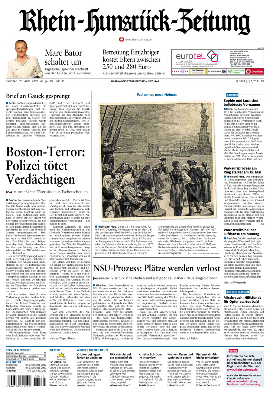 Rhein-Hunsrück-Zeitung vom Samstag, 20.04.2013