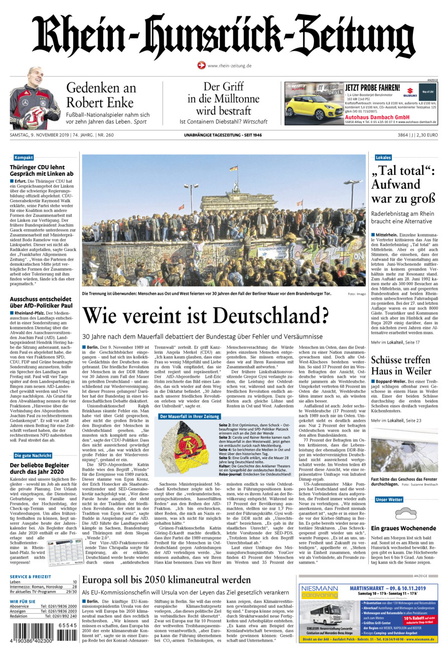 Rhein-Hunsrück-Zeitung vom Samstag, 09.11.2019