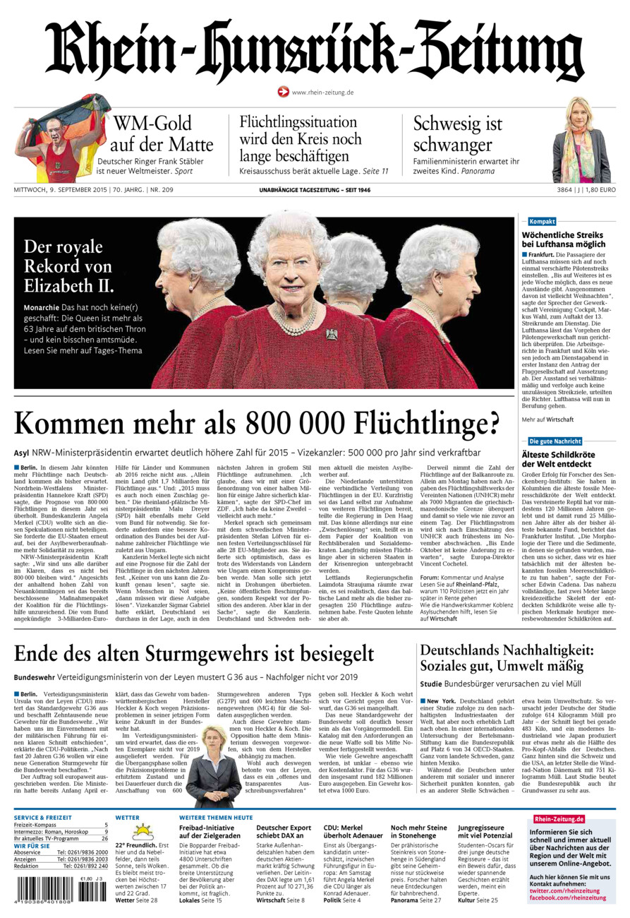 Rhein-Hunsrück-Zeitung vom Mittwoch, 09.09.2015