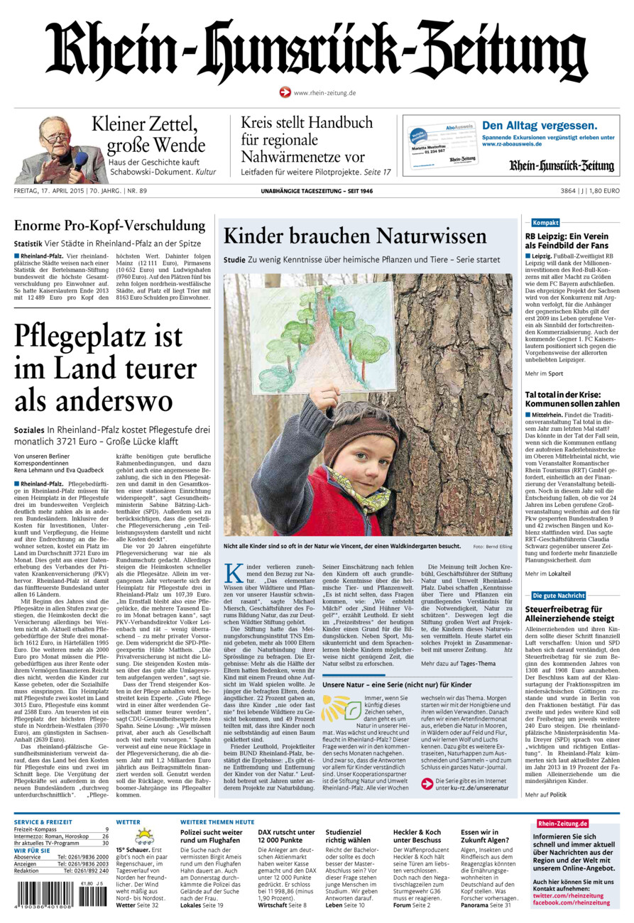 Rhein-Hunsrück-Zeitung vom Freitag, 17.04.2015