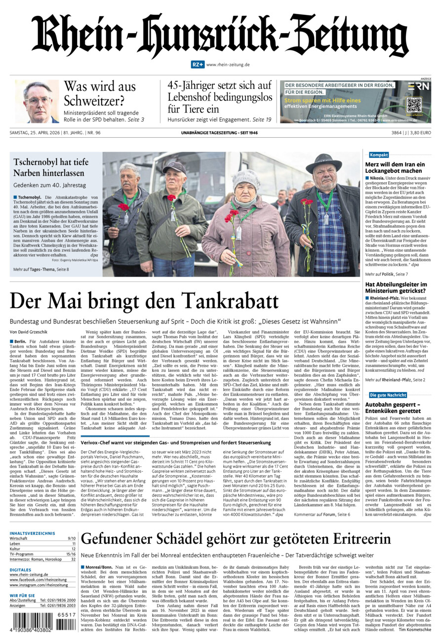 Rhein-Hunsrück-Zeitung vom Samstag, 25.04.2026