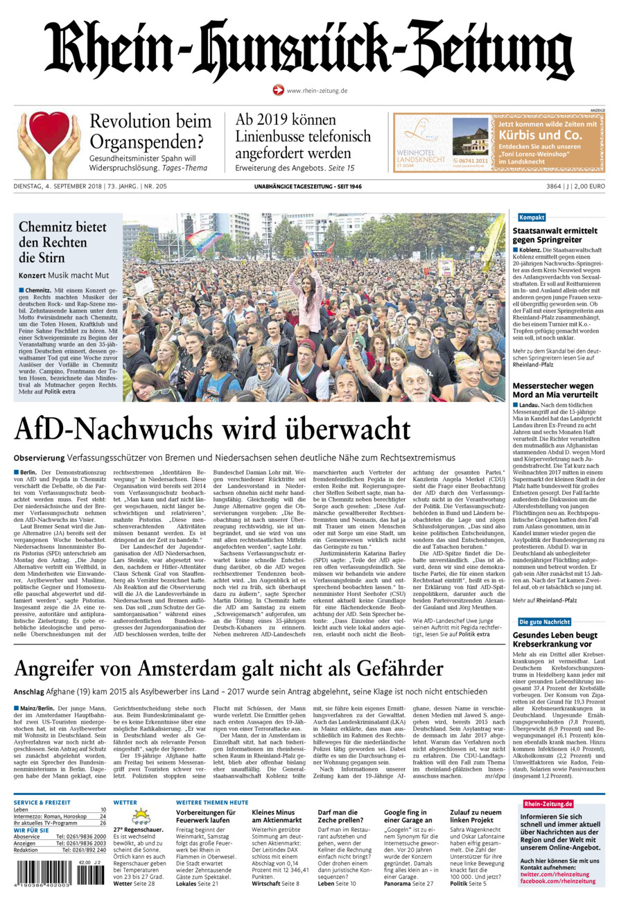 Rhein-Hunsrück-Zeitung vom Dienstag, 04.09.2018